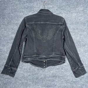 Fubu Women’s XL Vintage Black Denim Jeans‎ Jacket Wing Embroidered